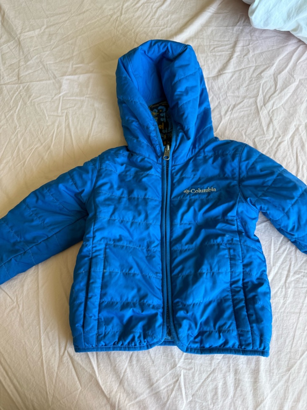 Columbia Bright Blue reversible Kids Hooded Puffer Jacket